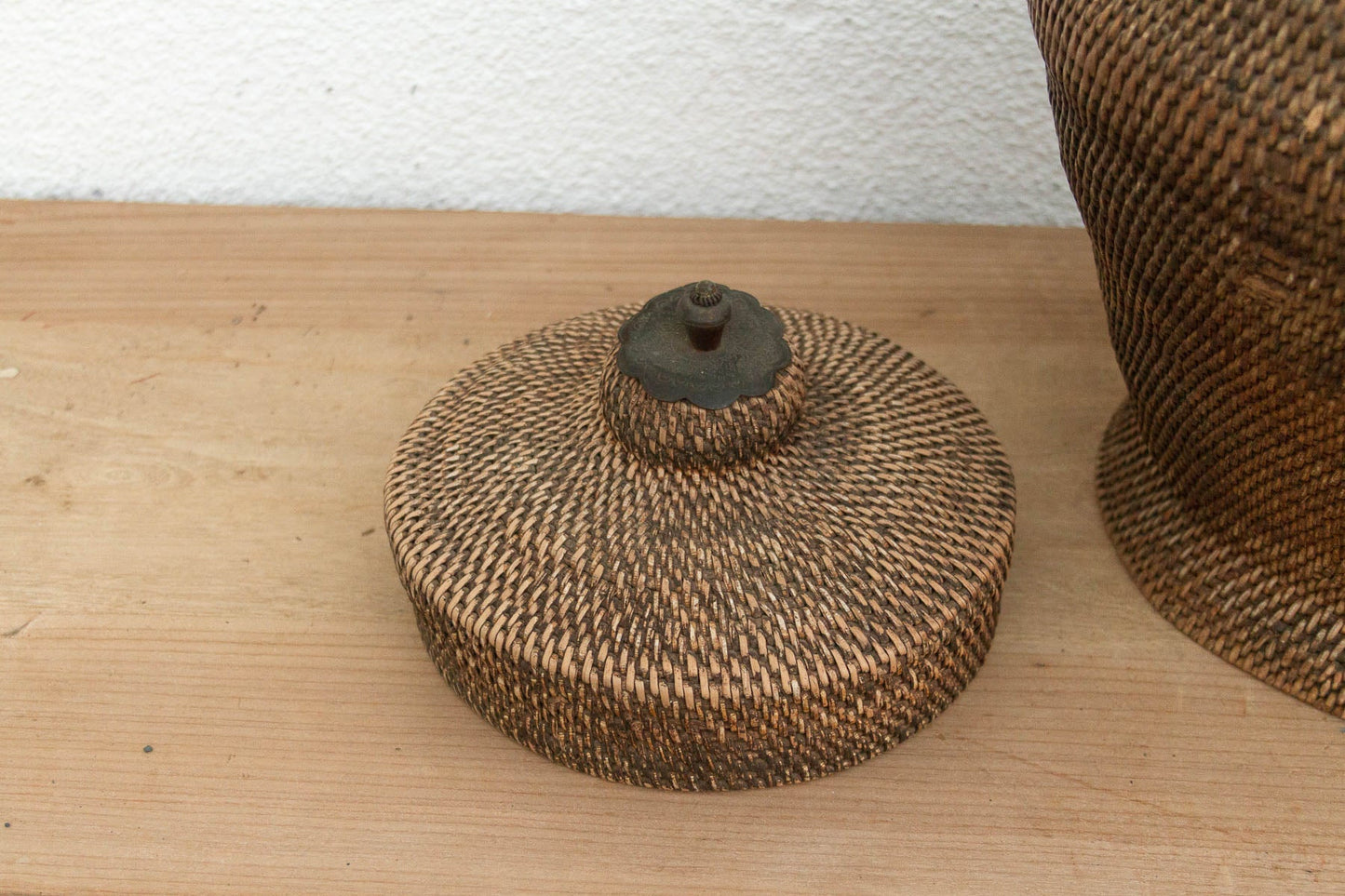 Finely Woven Antique Southeast Asian Lidded Basket