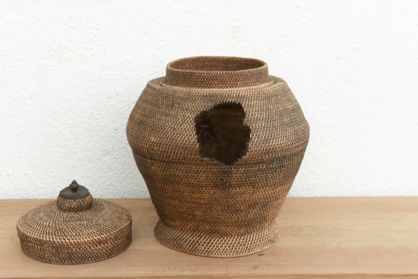 Finely Woven Antique Southeast Asian Lidded Basket