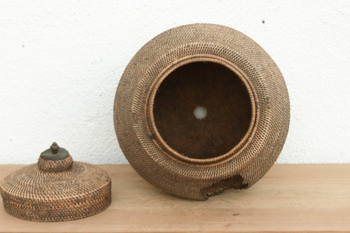 Finely Woven Antique Southeast Asian Lidded Basket