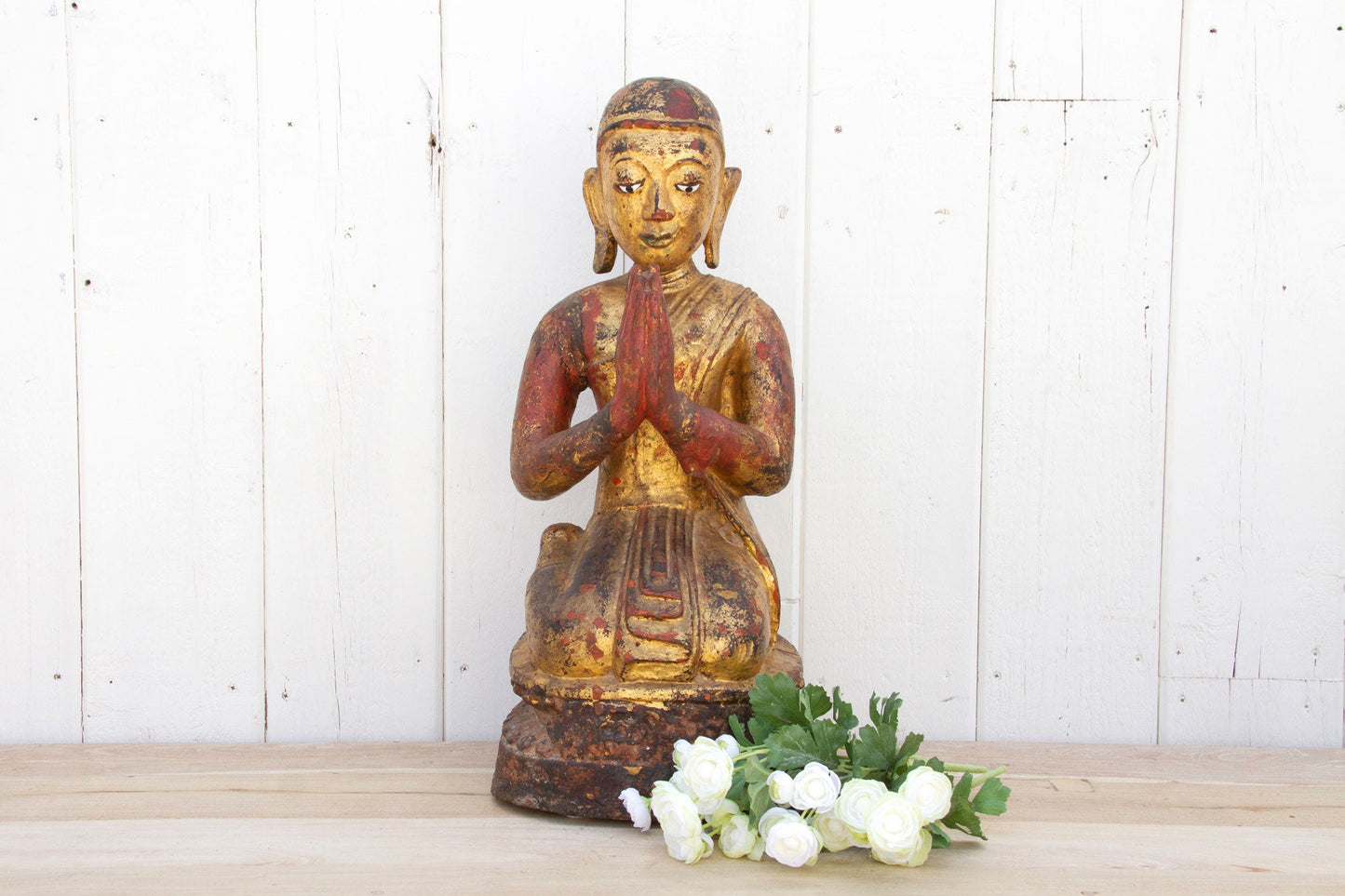 Antique Burmese Sariputra Gilded Monk