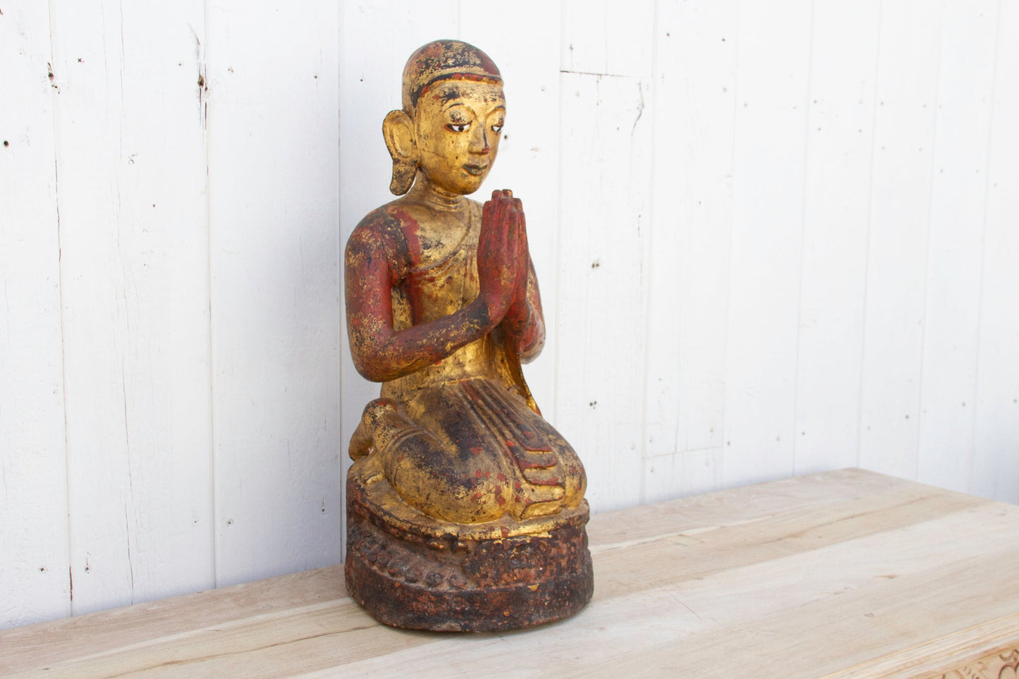 Antique Burmese Sariputra Gilded Monk