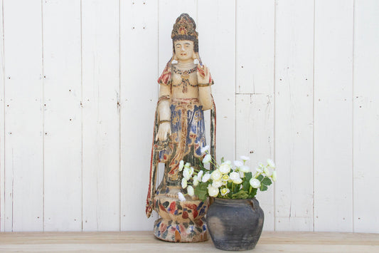 Antique Finely Carved & Painted Chinese Statue