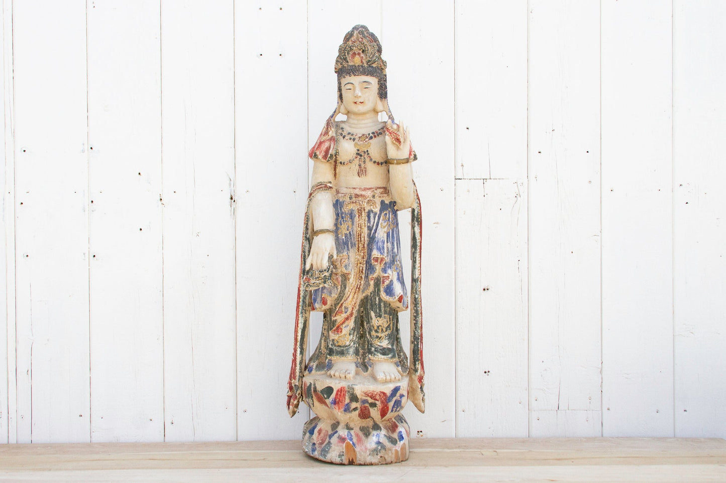 Antique Finely Carved & Painted Chinese Statue of Quan-Yin