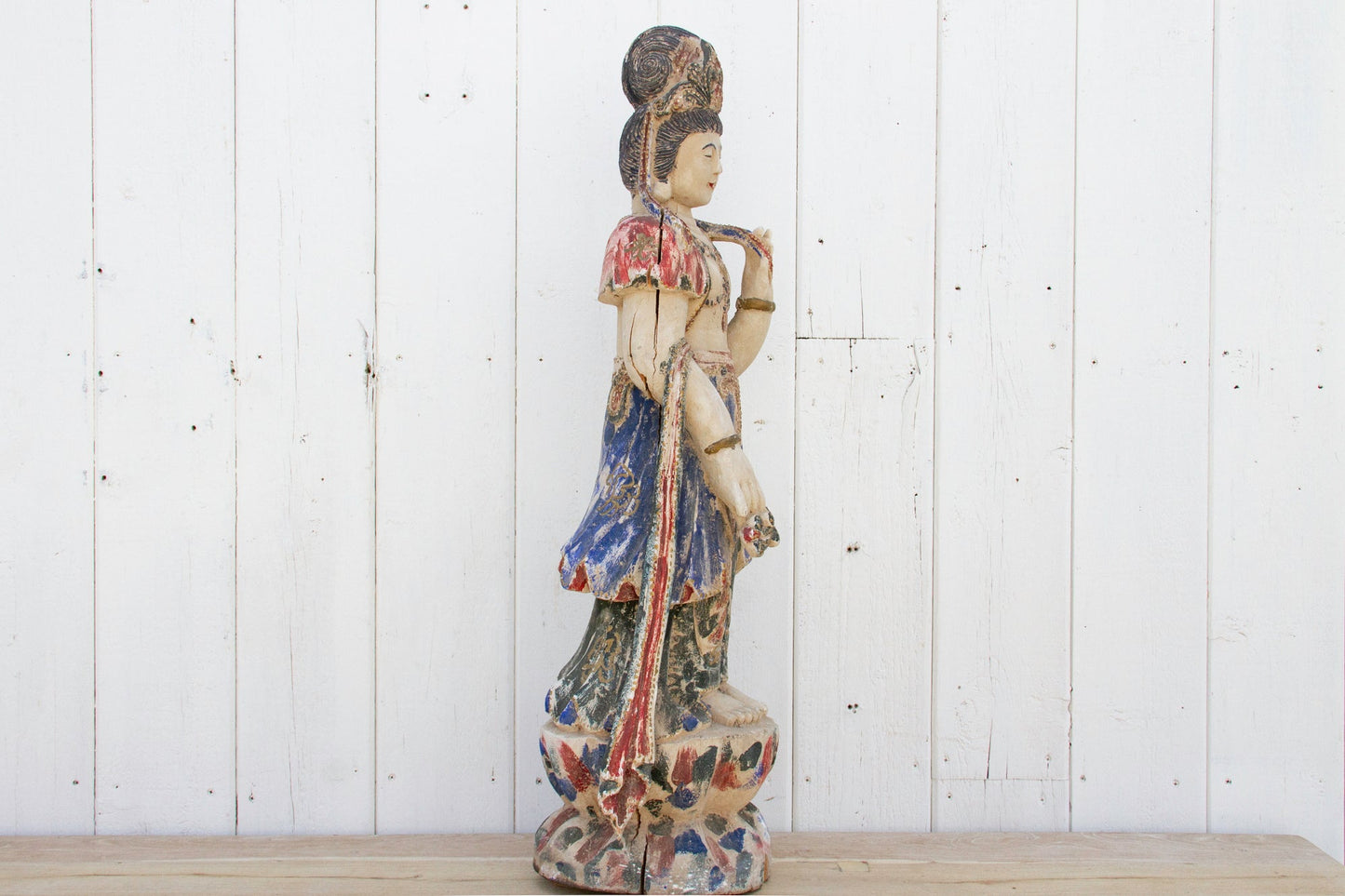 Antique Finely Carved & Painted Chinese Statue of Quan-Yin
