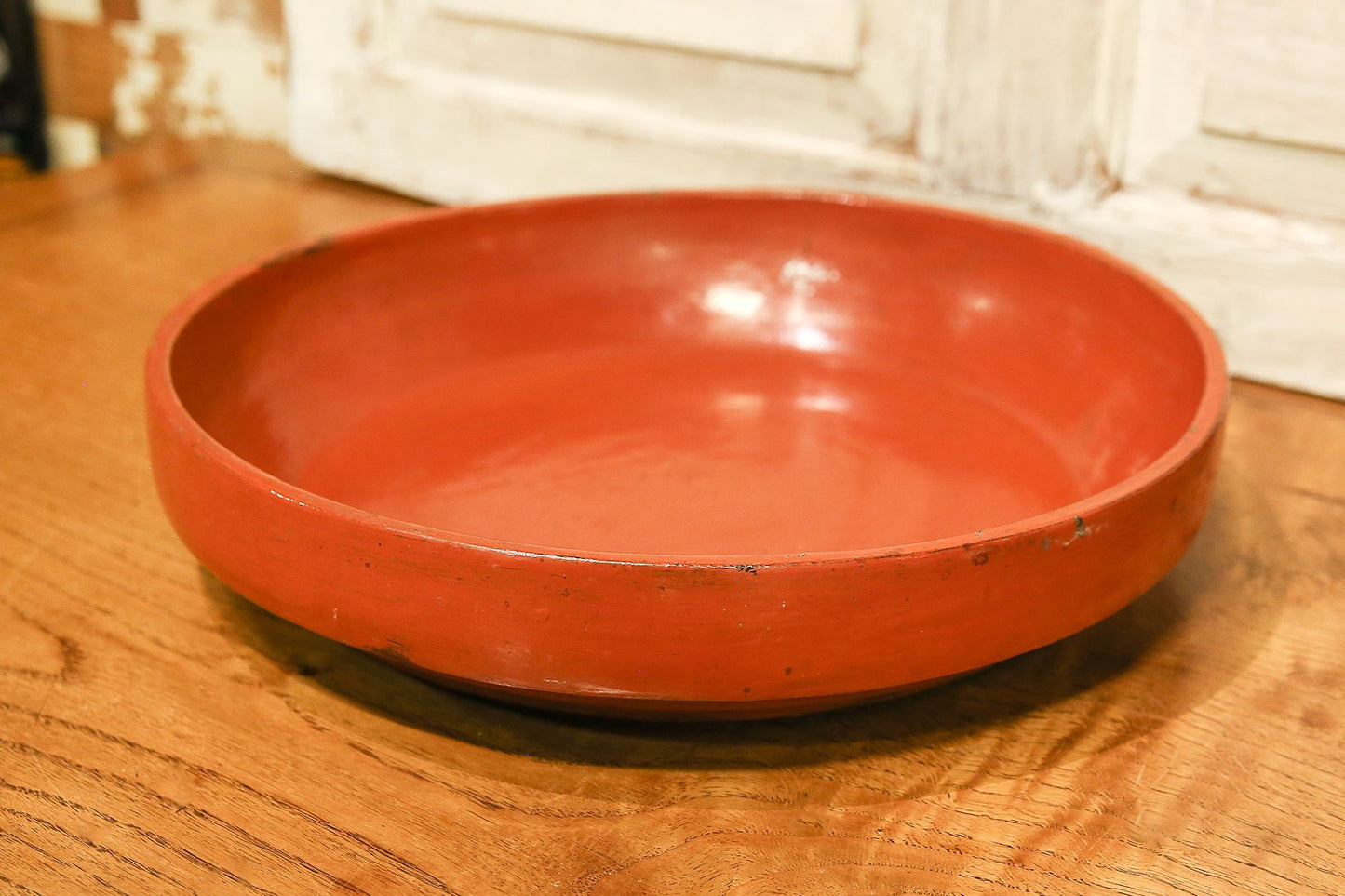 Antique Tibetan Temple Offering Fruit Platter, Hand-Carved Wood