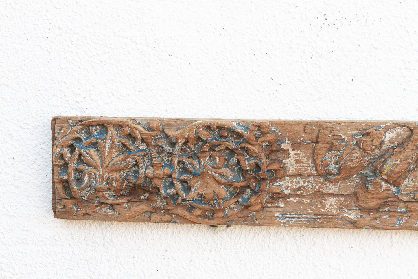 Antique Rare Blue Polychrome Carved Indian Lintel