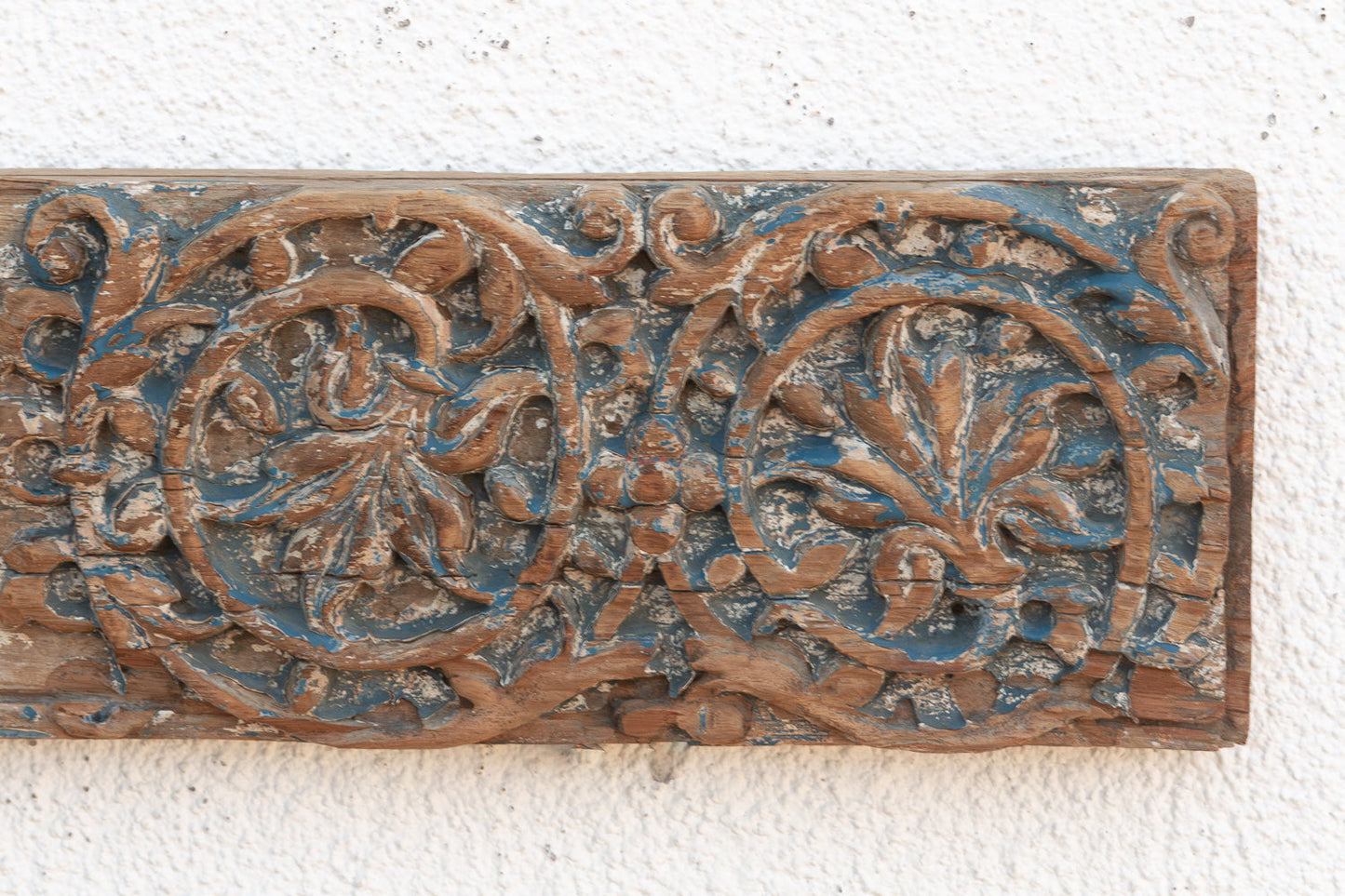 Antique Rare Blue Polychrome Carved Indian Lintel