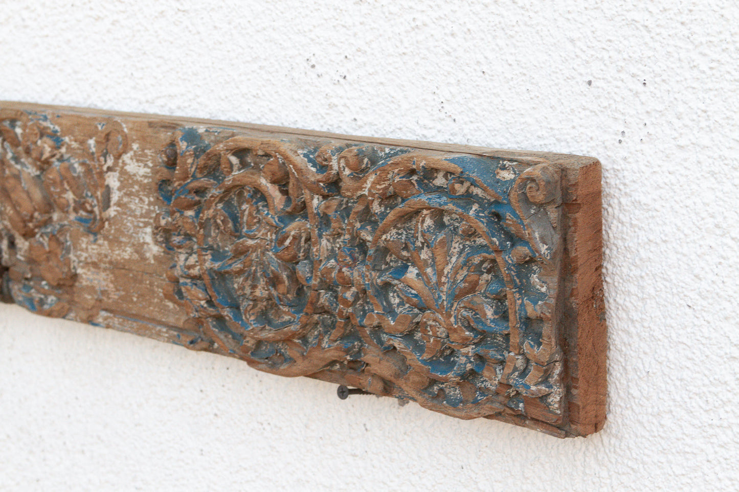 Antique Rare Blue Polychrome Carved Indian Lintel