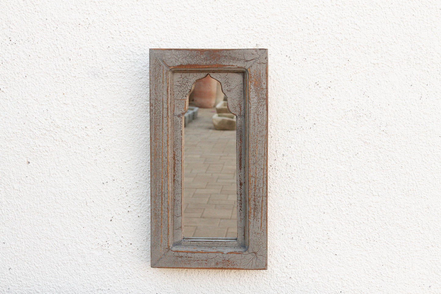 Vintage Slate Gray Indian Arched Mirror