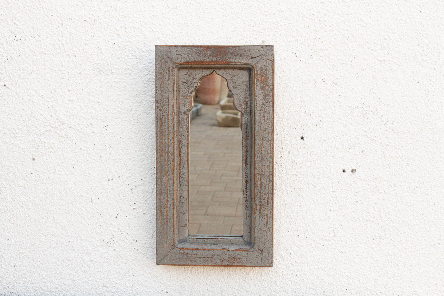 Vintage Slate Gray Indian Arched Mirror