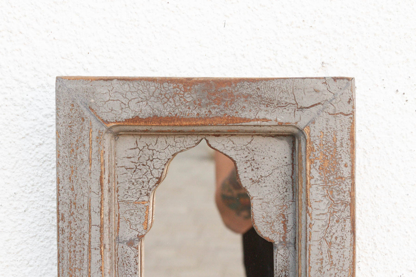 Vintage Slate Gray Indian Arched Mirror