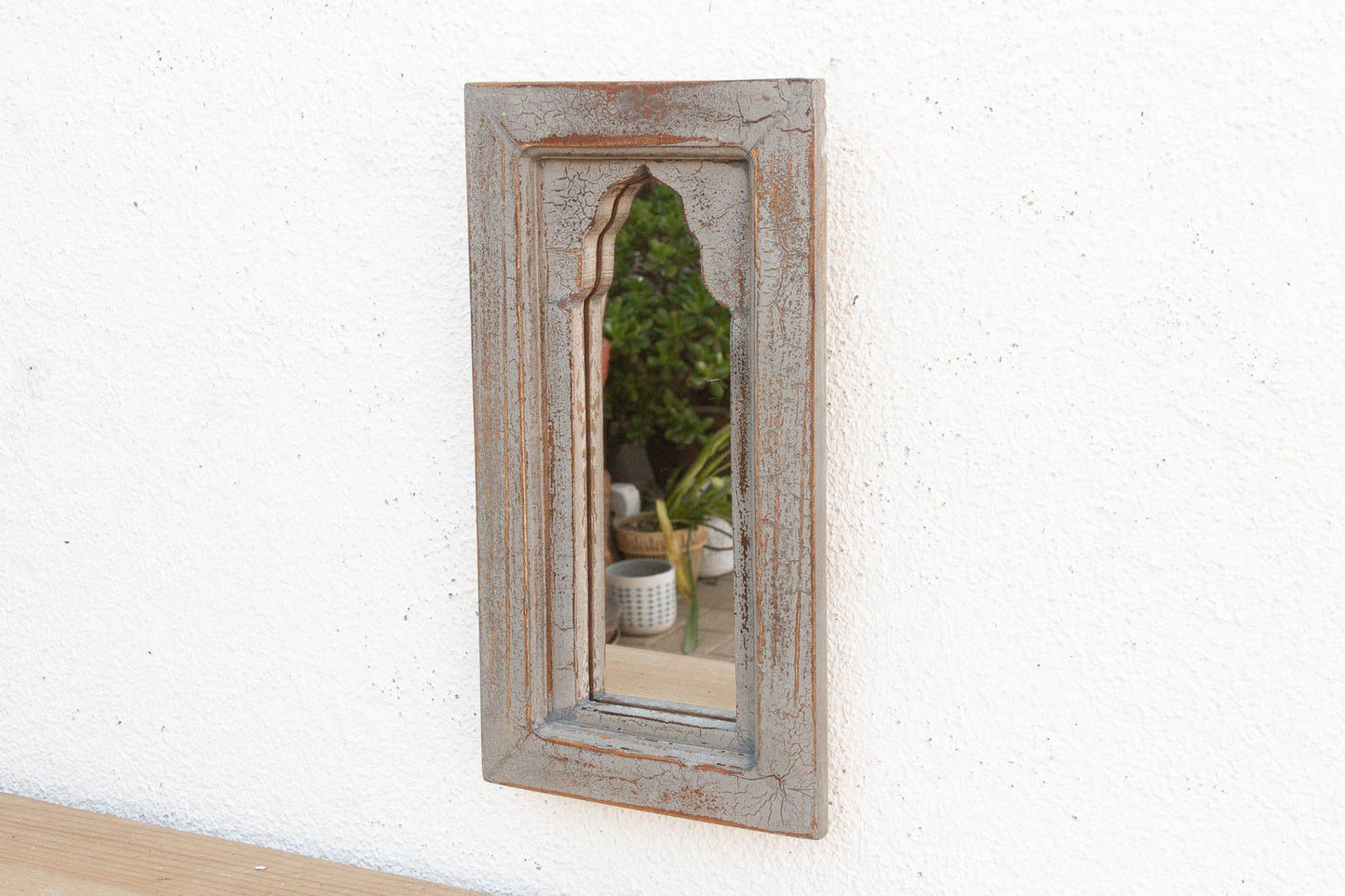 Vintage Slate Gray Indian Arched Mirror