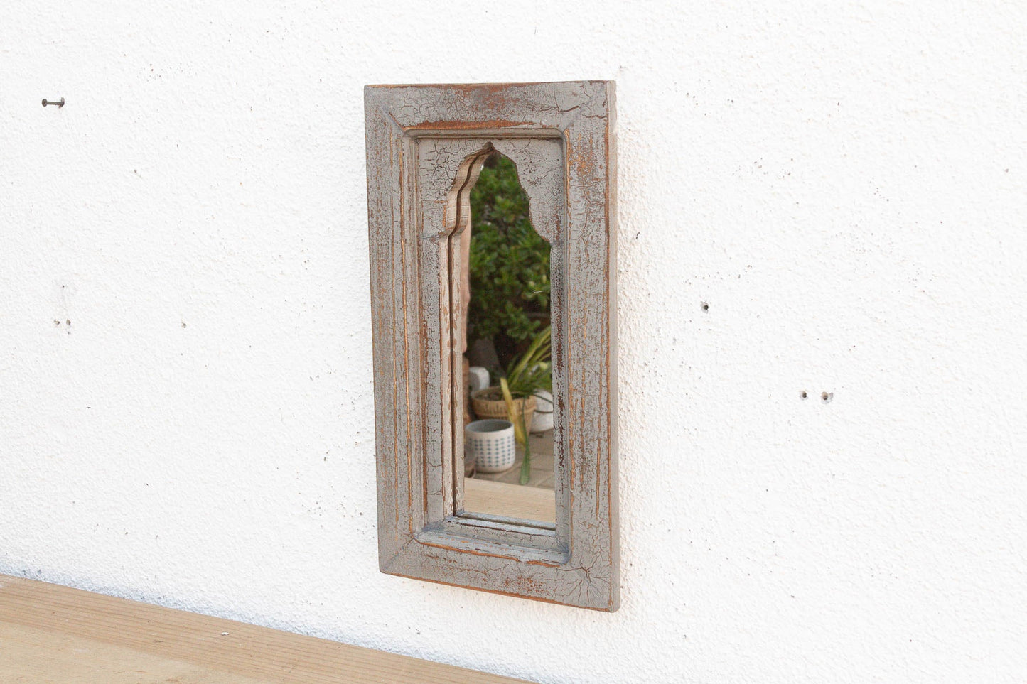 Vintage Slate Gray Indian Arched Mirror
