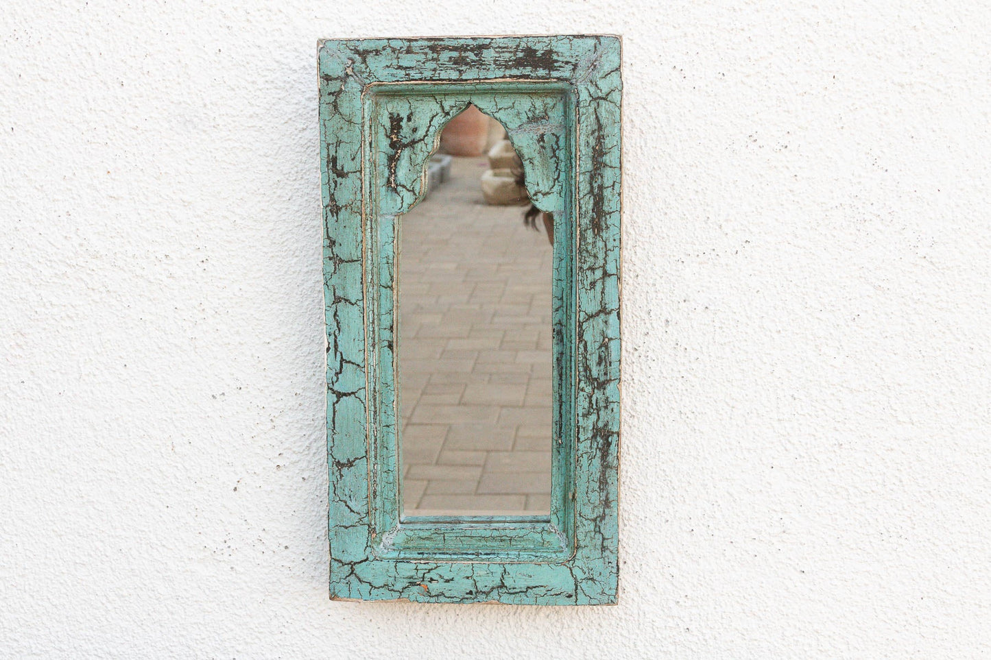 Crackle Vintage Aqua Indian Arched Mirror