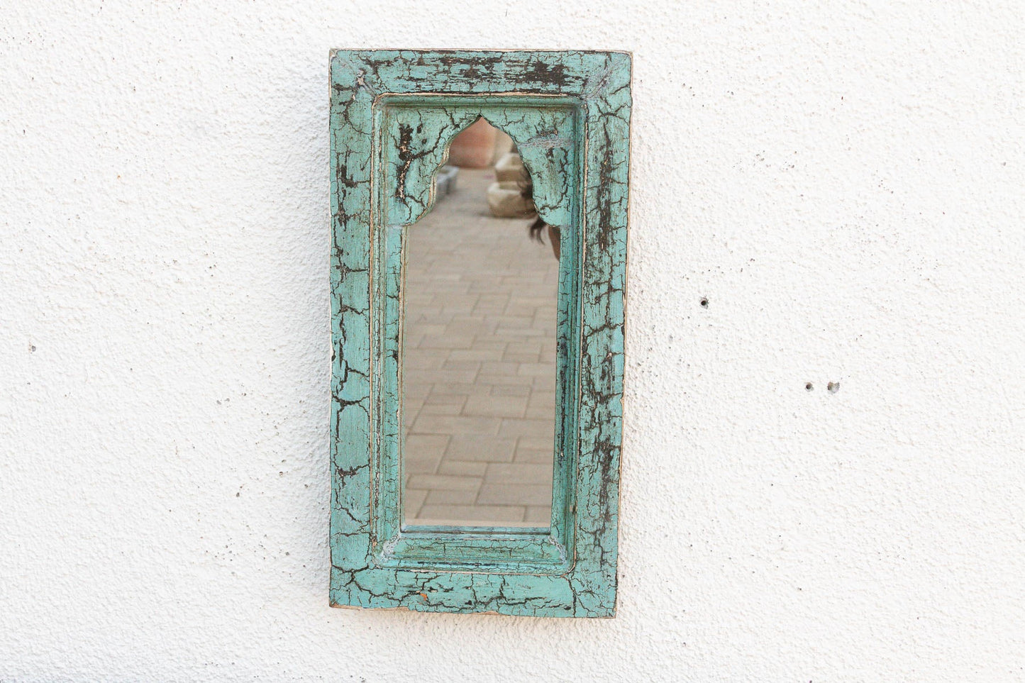 Crackle Vintage Aqua Indian Arched Mirror