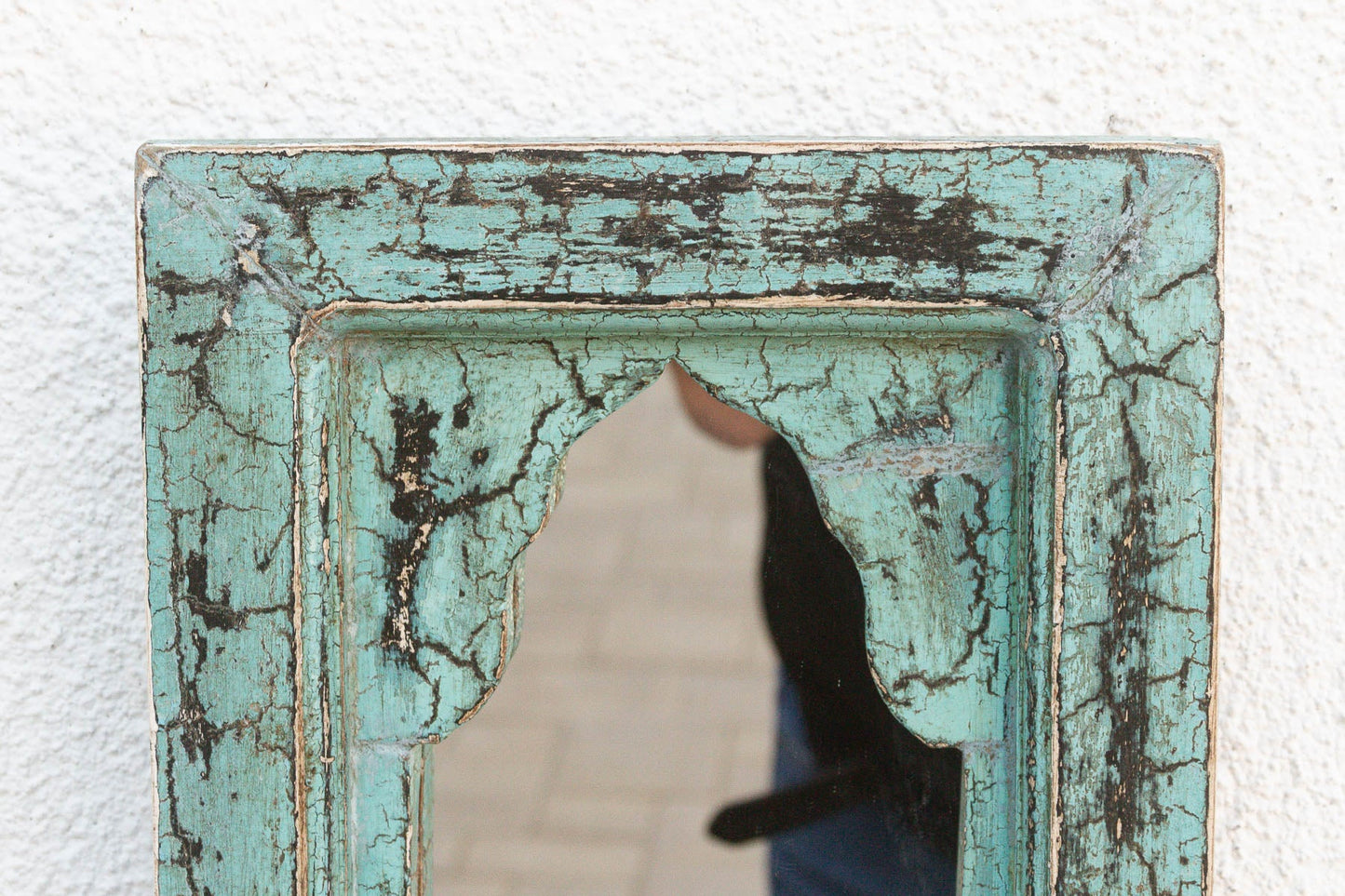Crackle Vintage Aqua Indian Arched Mirror
