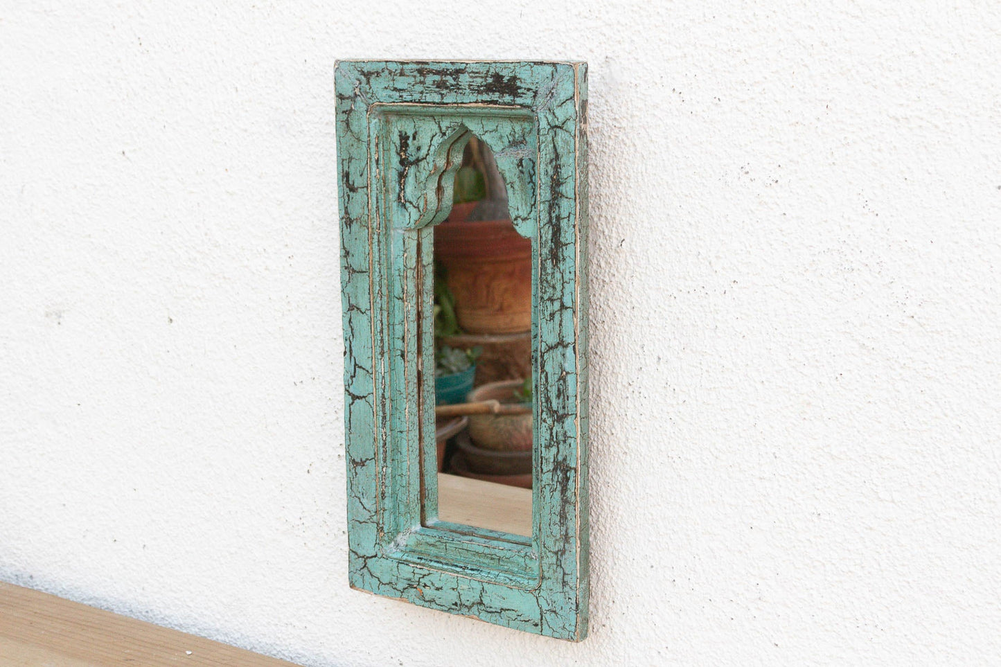 Crackle Vintage Aqua Indian Arched Mirror