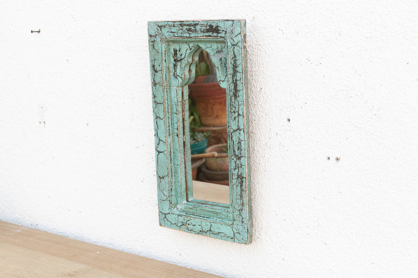 Crackle Vintage Aqua Indian Arched Mirror