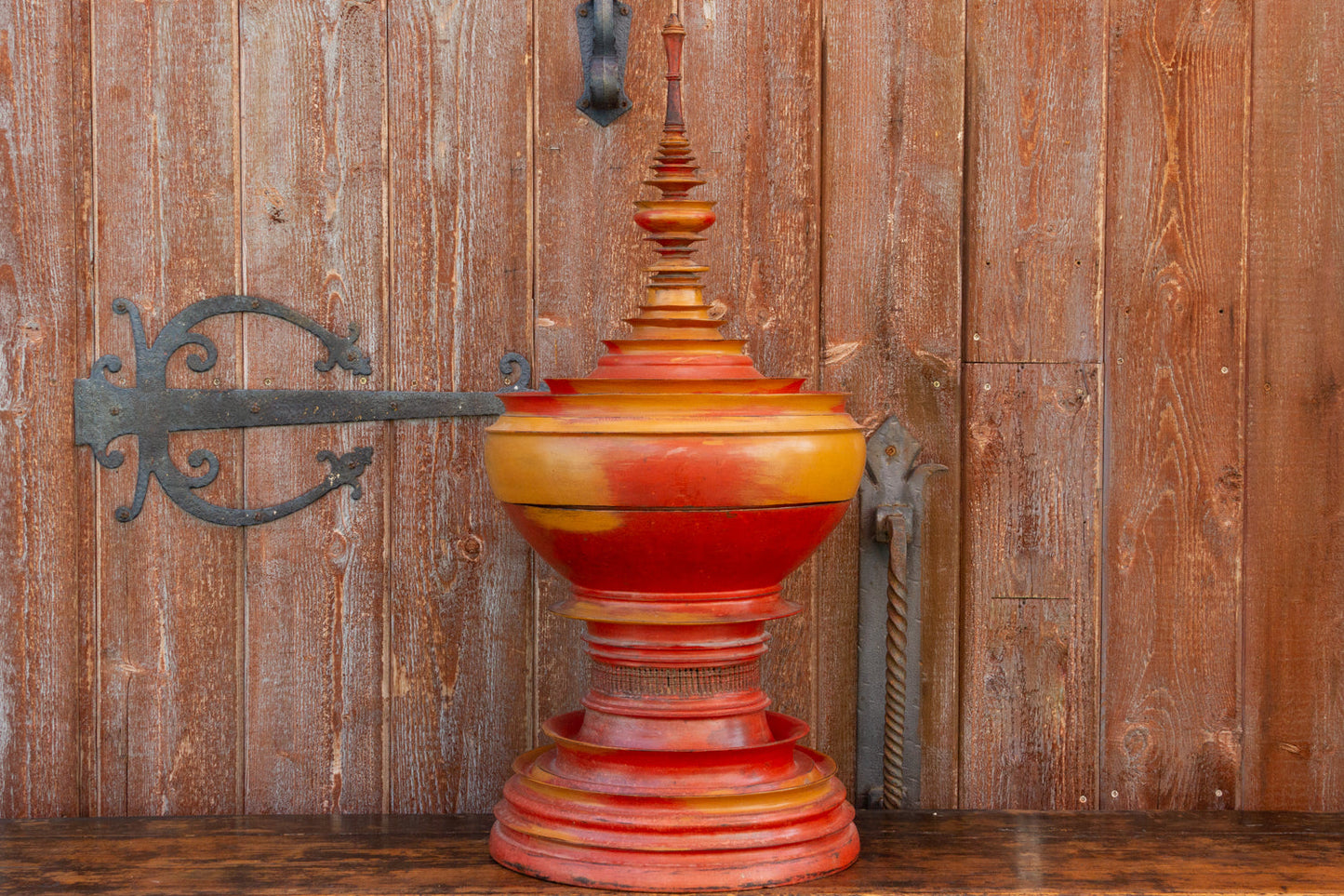 Antique Merigold Lacquered Burmese Bamboo Vessel