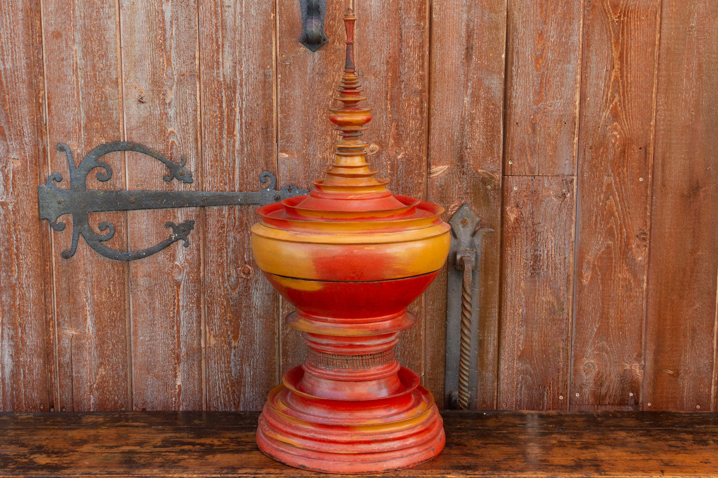 Antique Merigold Lacquered Burmese Bamboo Vessel