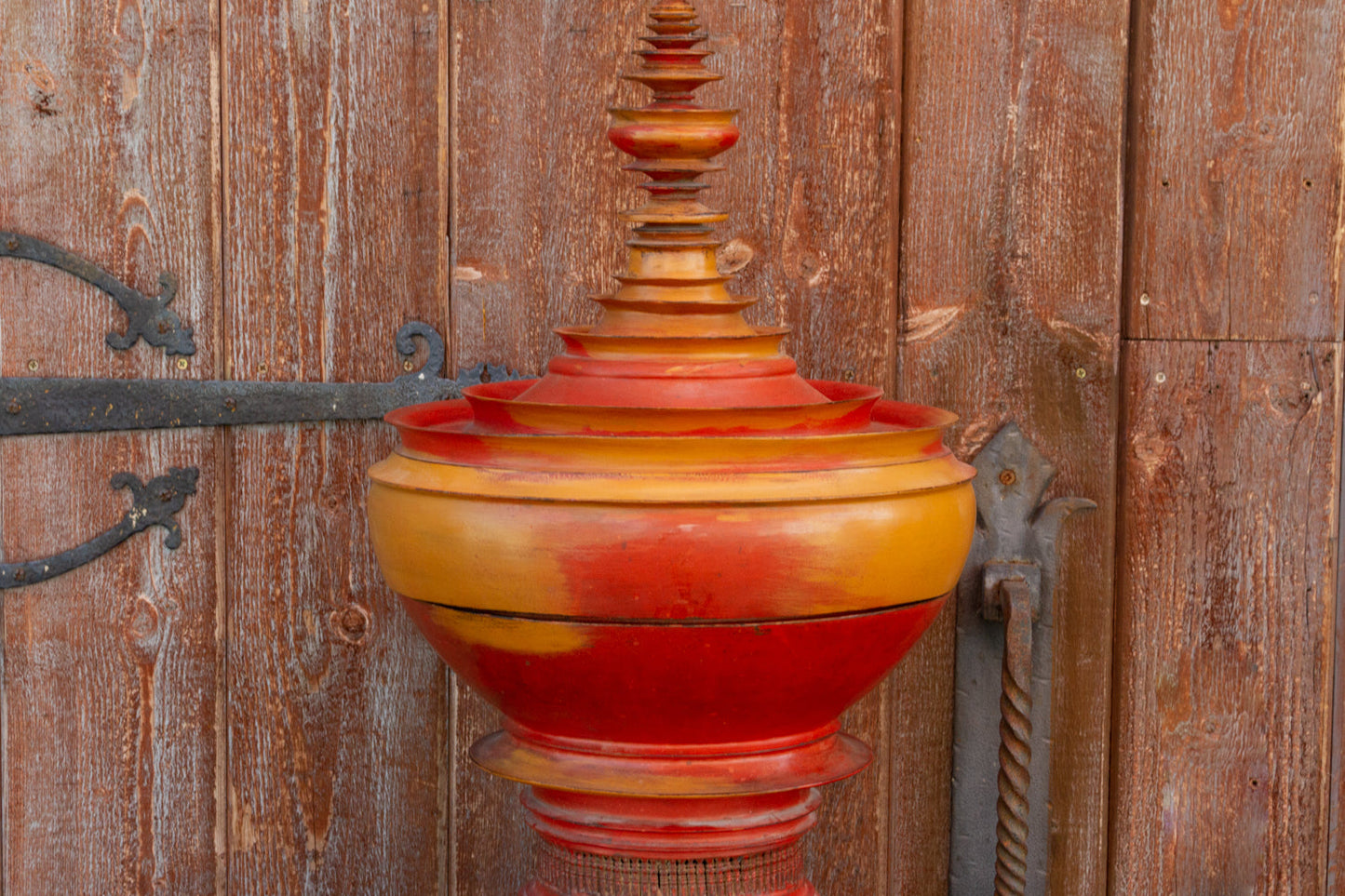 Antique Merigold Lacquered Burmese Bamboo Vessel