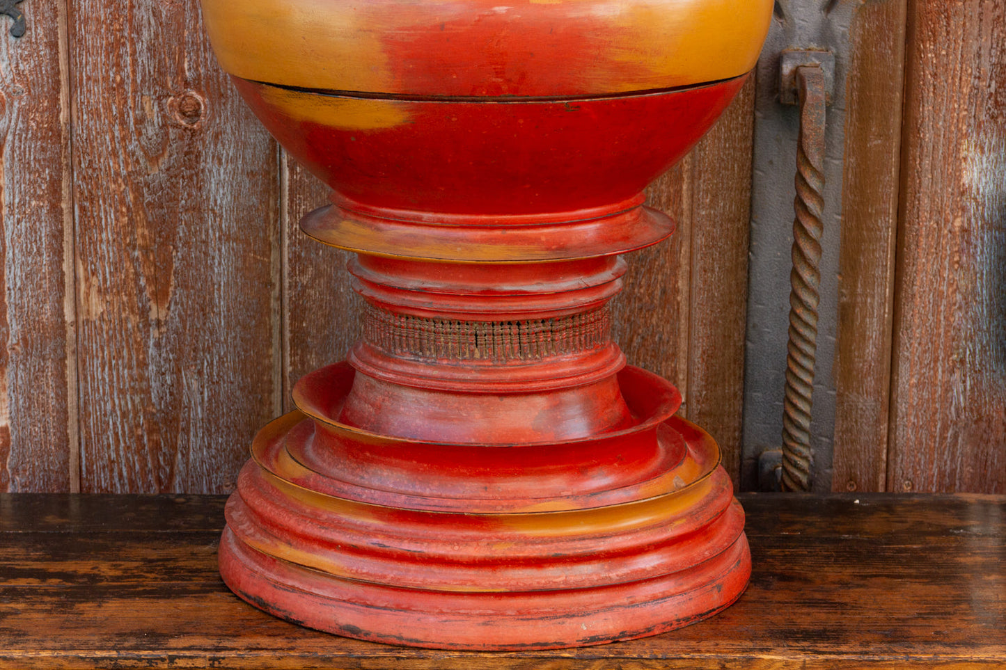Antique Merigold Lacquered Burmese Bamboo Vessel