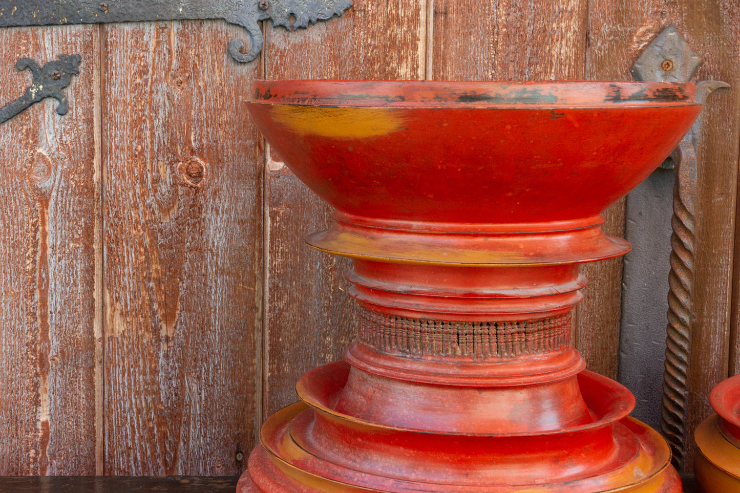 Antique Merigold Lacquered Burmese Bamboo Vessel