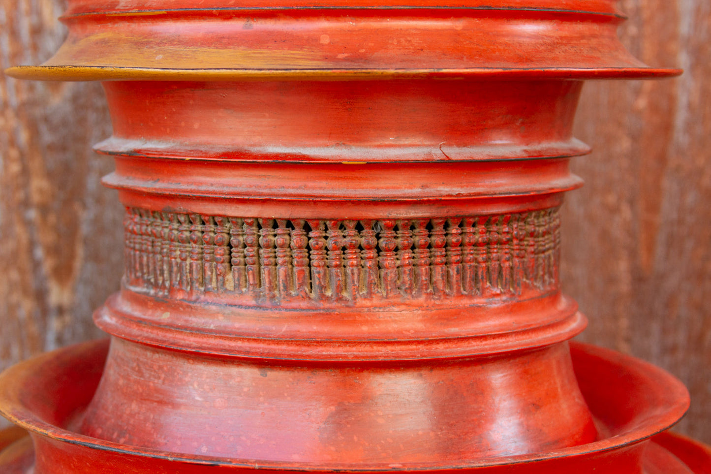 Antique Merigold Lacquered Burmese Bamboo Vessel