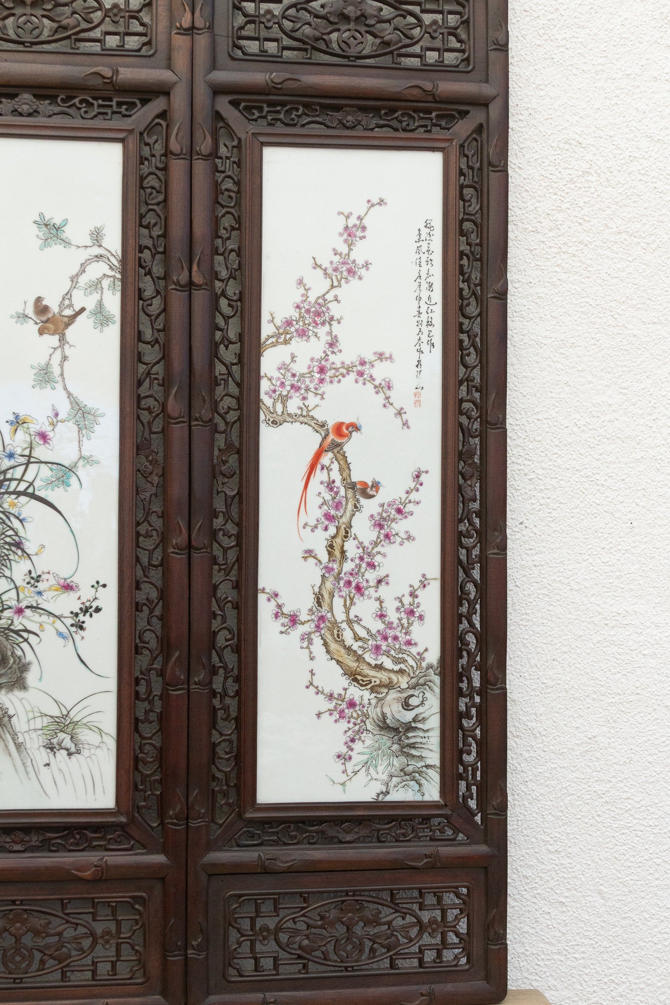 Set of 4, Finely Carved Chinese Wall Porcelain Panels