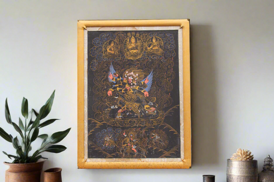 Framed Antique Tibetan Buddhist Thang Ka