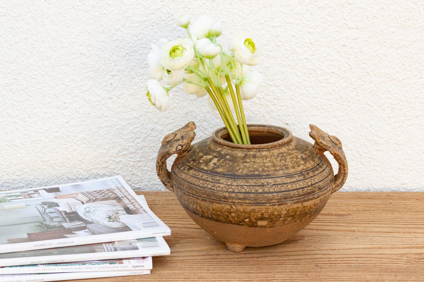 Vintage Chinese Terracotta Jar – Large-Handled Storage Vessel
