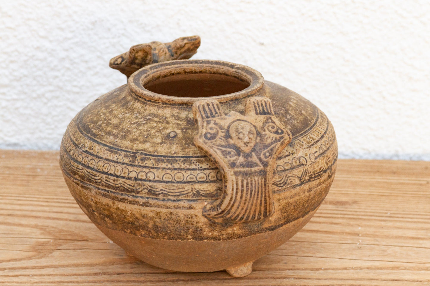 Vintage Chinese Terracotta Jar – Large-Handled Storage Vessel