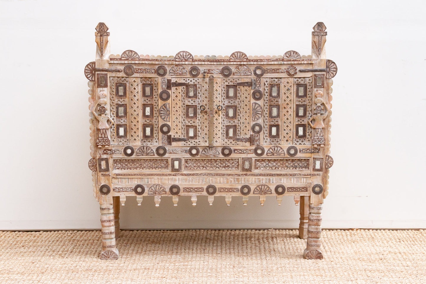 Vintage Ornate Indian Damachiya Cabinet w/Mirror Work