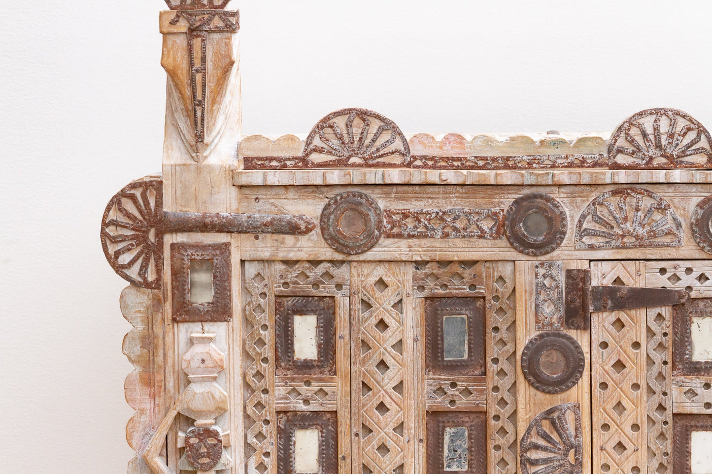 Vintage Ornate Indian Damachiya Cabinet w/Mirror Work
