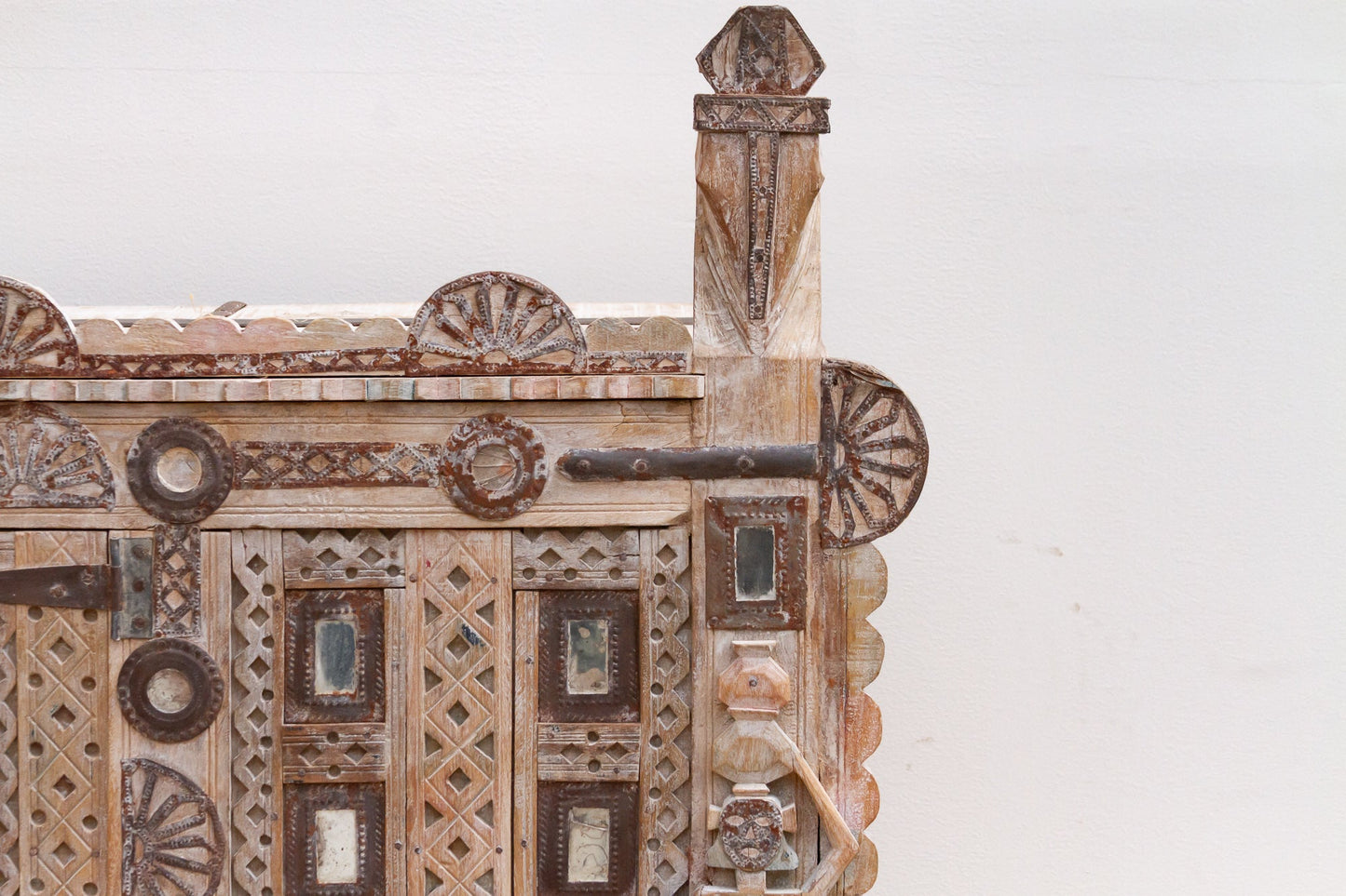 Vintage Ornate Indian Damachiya Cabinet w/Mirror Work