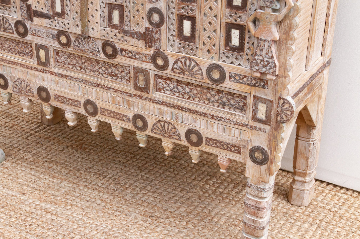 Vintage Ornate Indian Damachiya Cabinet w/Mirror Work