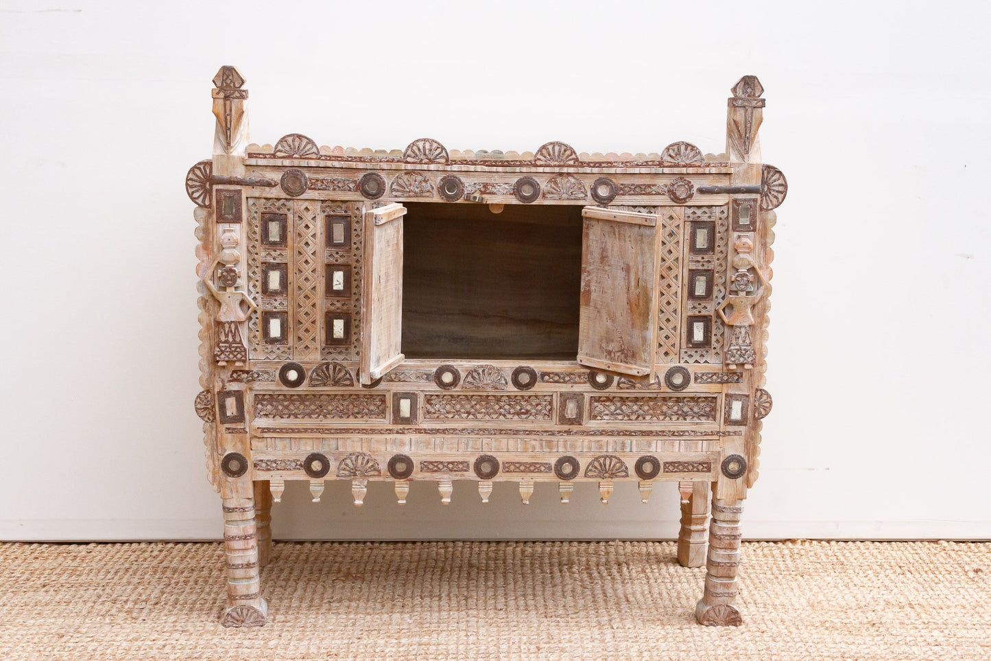 Vintage Ornate Indian Damachiya Cabinet w/Mirror Work