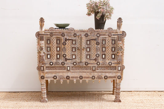 Vintage Ornate Indian Damachiya Cabinet w/Mirror Work