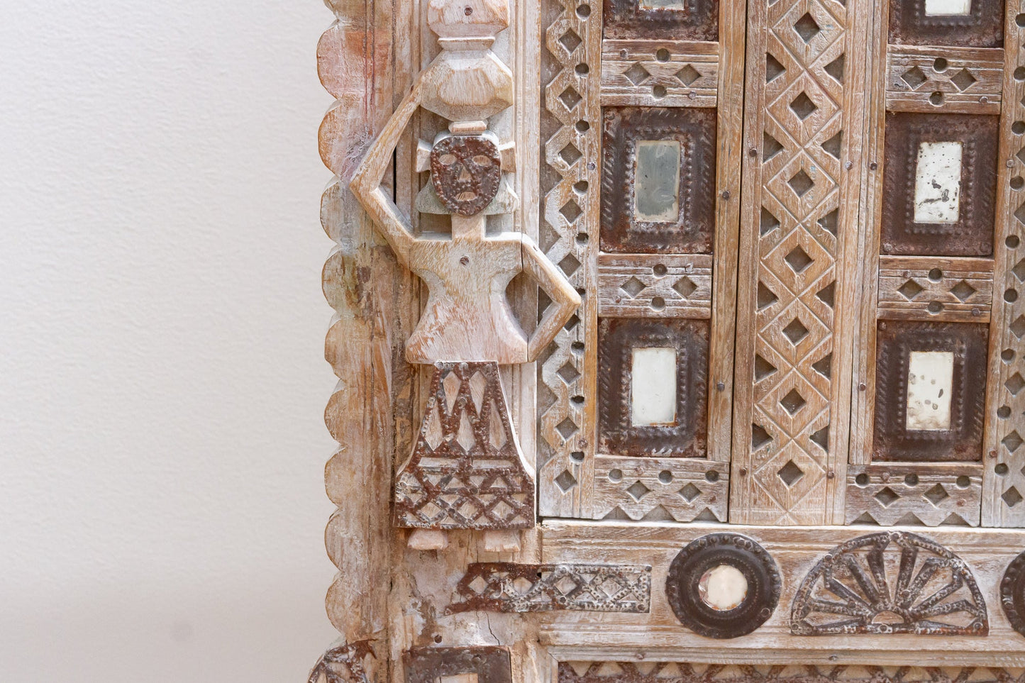 Vintage Ornate Indian Damachiya Cabinet w/Mirror Work