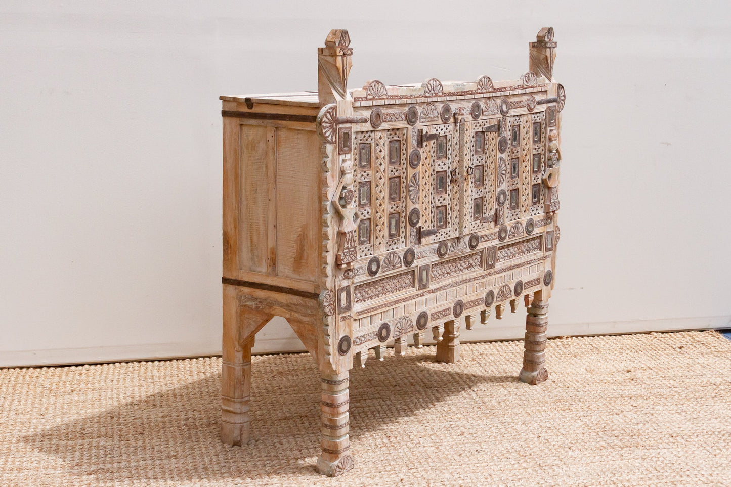 Vintage Ornate Indian Damachiya Cabinet w/Mirror Work
