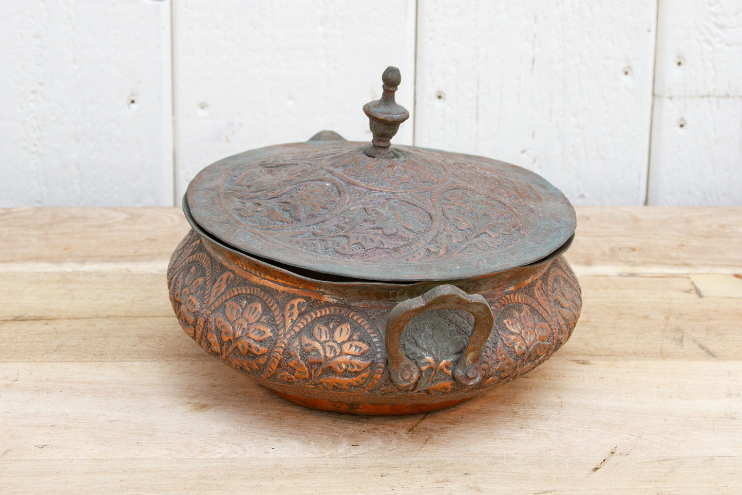 Antique Floral Engraved Copper Bowl