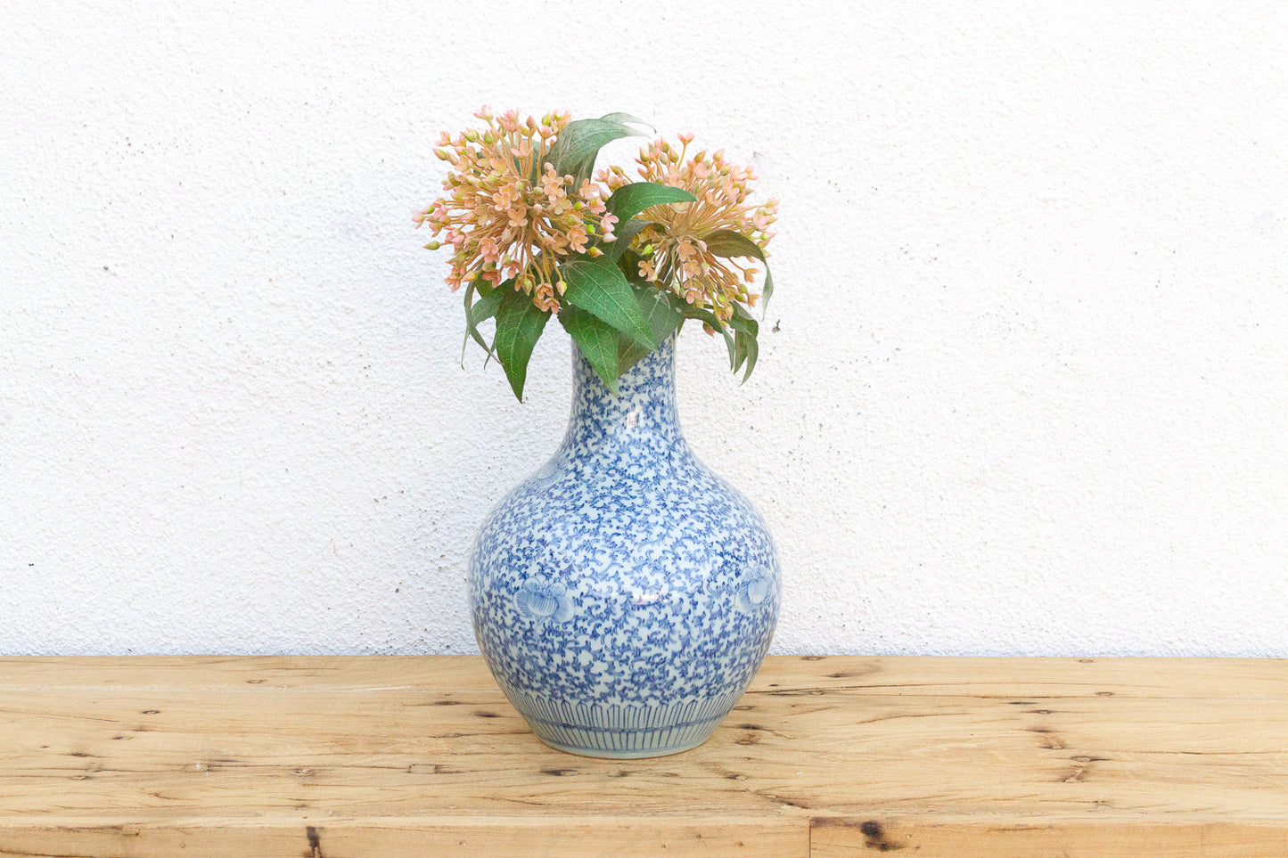 Vintage Blue & White Qinghua Floral Vase