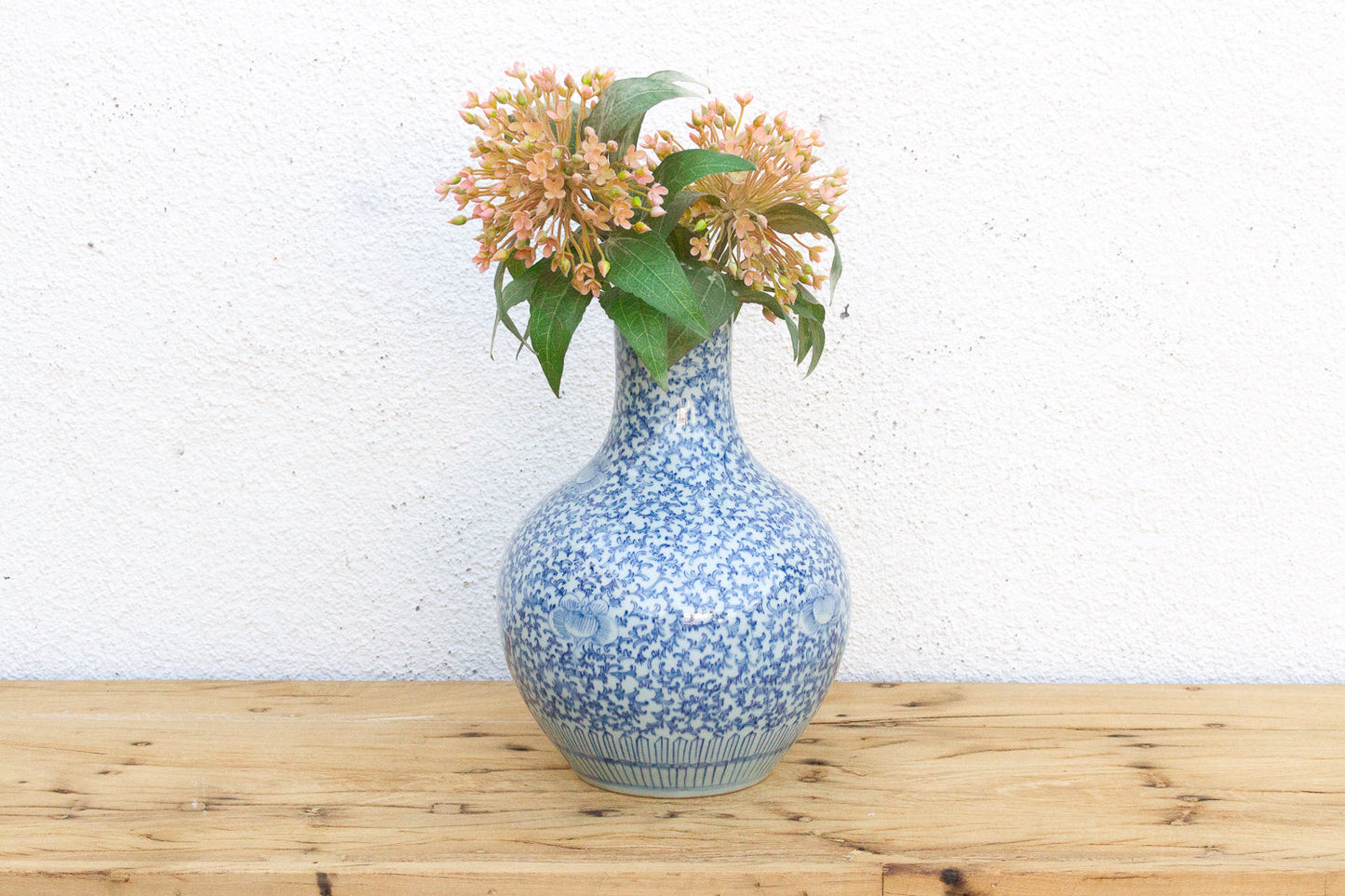 Vintage Blue & White Qinghua Floral Vase
