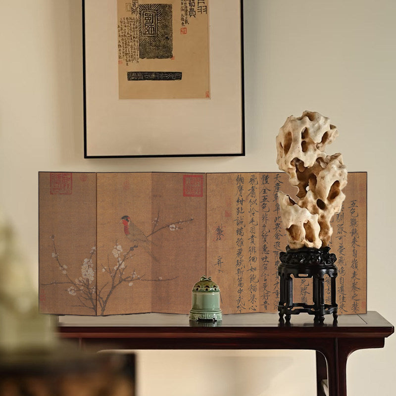 Japanese Imperial Byōbu Folding Screen - Double-Sided "Auspicious Cranes & Five-Color Parrot"