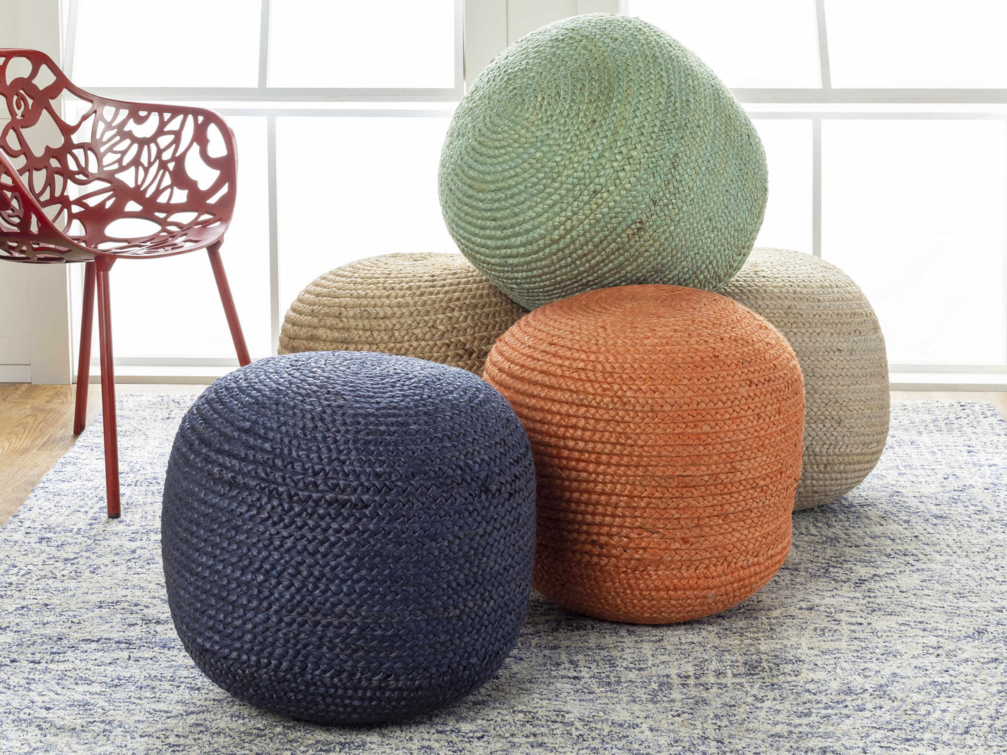 Kaumakani Knitted Jute Round Pouf Ottoman