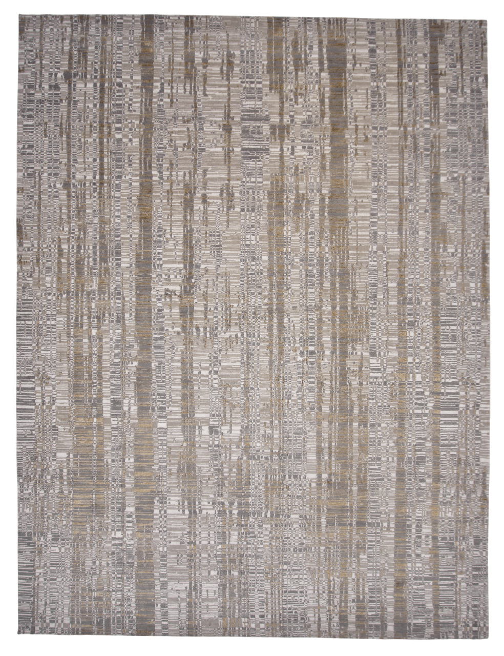 Contemporary Carved Tibetan 9x12 (ivory/gold/gray) Rug