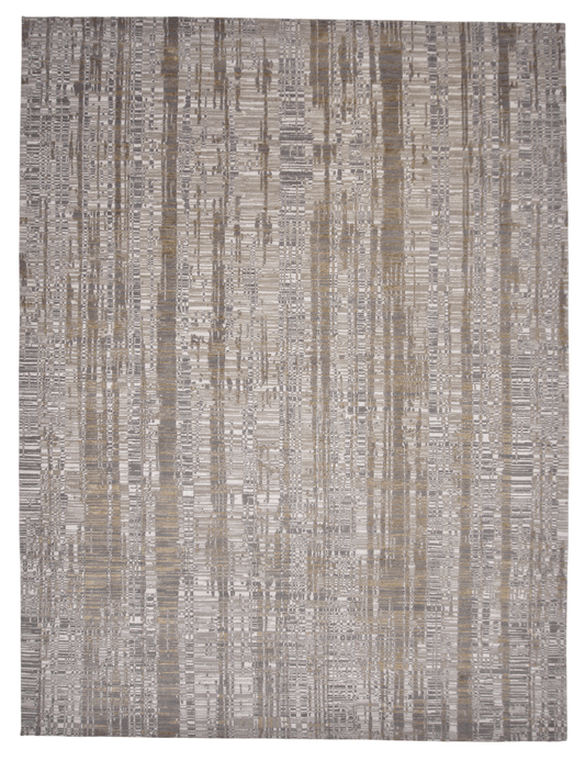 Contemporary Carved Tibetan 9x12 (ivory/gold/gray) Rug