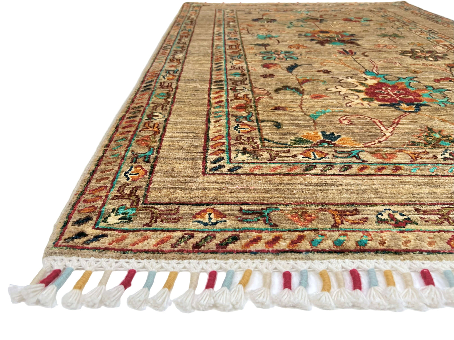 Afghan Khorjin Rug -  (3'03"x4'11") camel/turquoise
