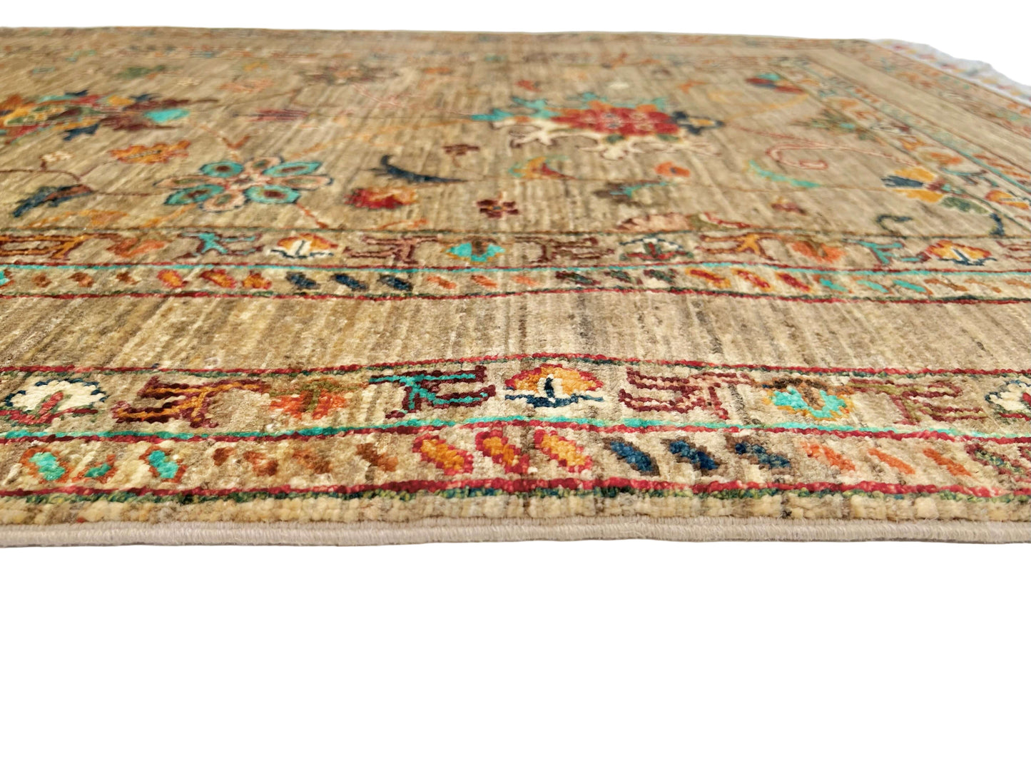 Afghan Khorjin Rug -  (3'03"x4'11") camel/turquoise