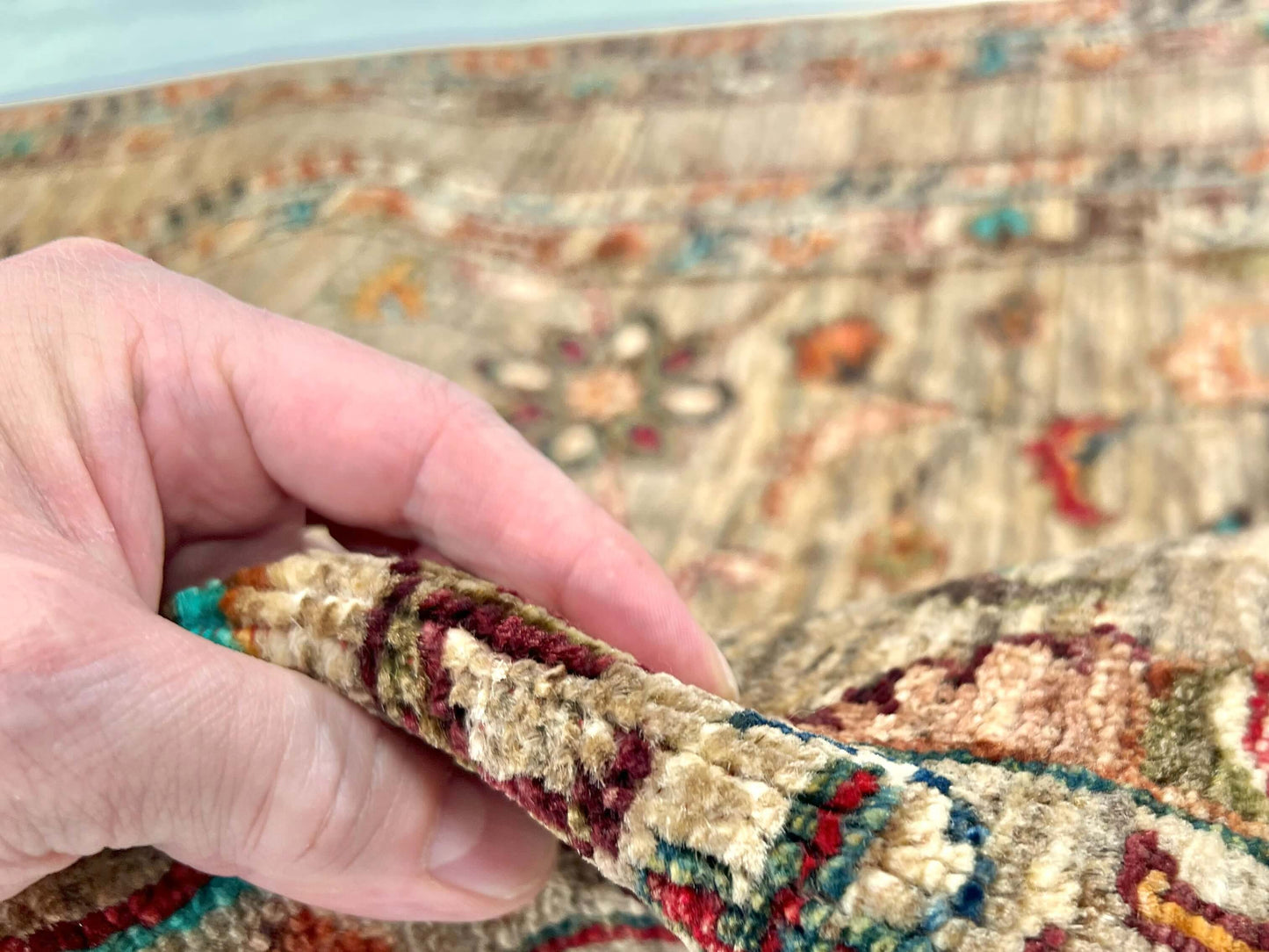 Afghan Khorjin Rug -  (3'03"x4'11") camel/turquoise